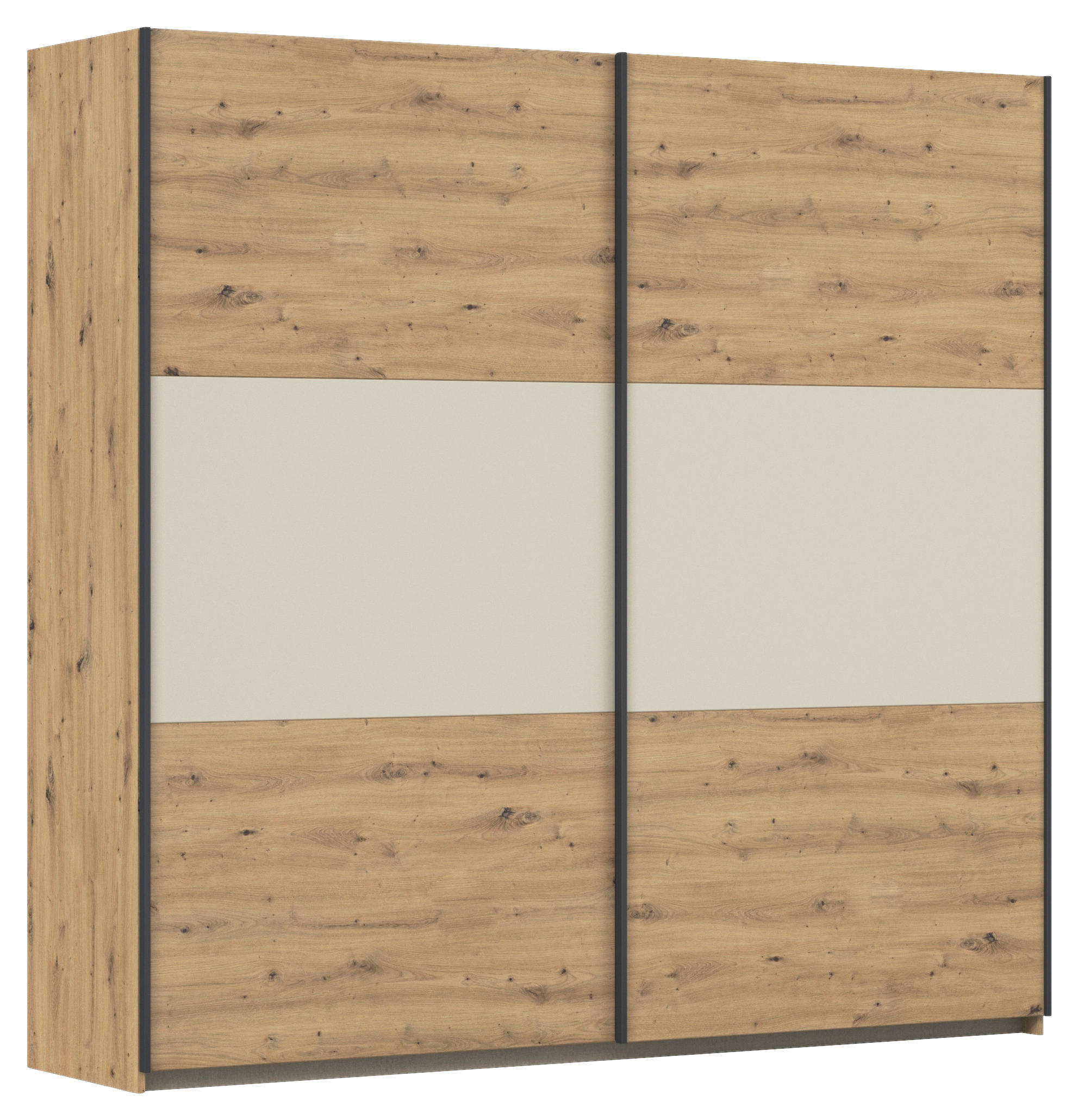 SCHWEBETÜRENSCHRANK in Alufarben, Champagner, Eiche Artisan  - Champagner/Alufarben, Modern, Holzwerkstoff/Metall (218/210/59cm) - Rauch Möbel