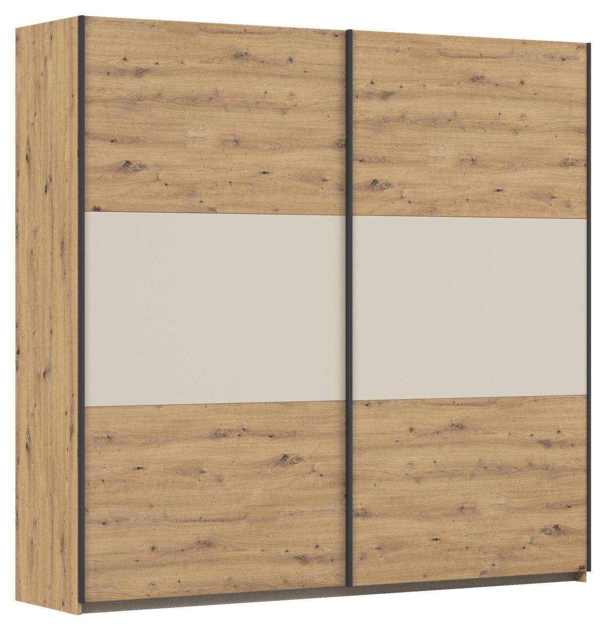 SCHWEBETÜRENSCHRANK in Alufarben, Champagner, Eiche Artisan  - Champagner/Alufarben, Modern, Holzwerkstoff/Metall (218/210/59cm) - Rauch Möbel