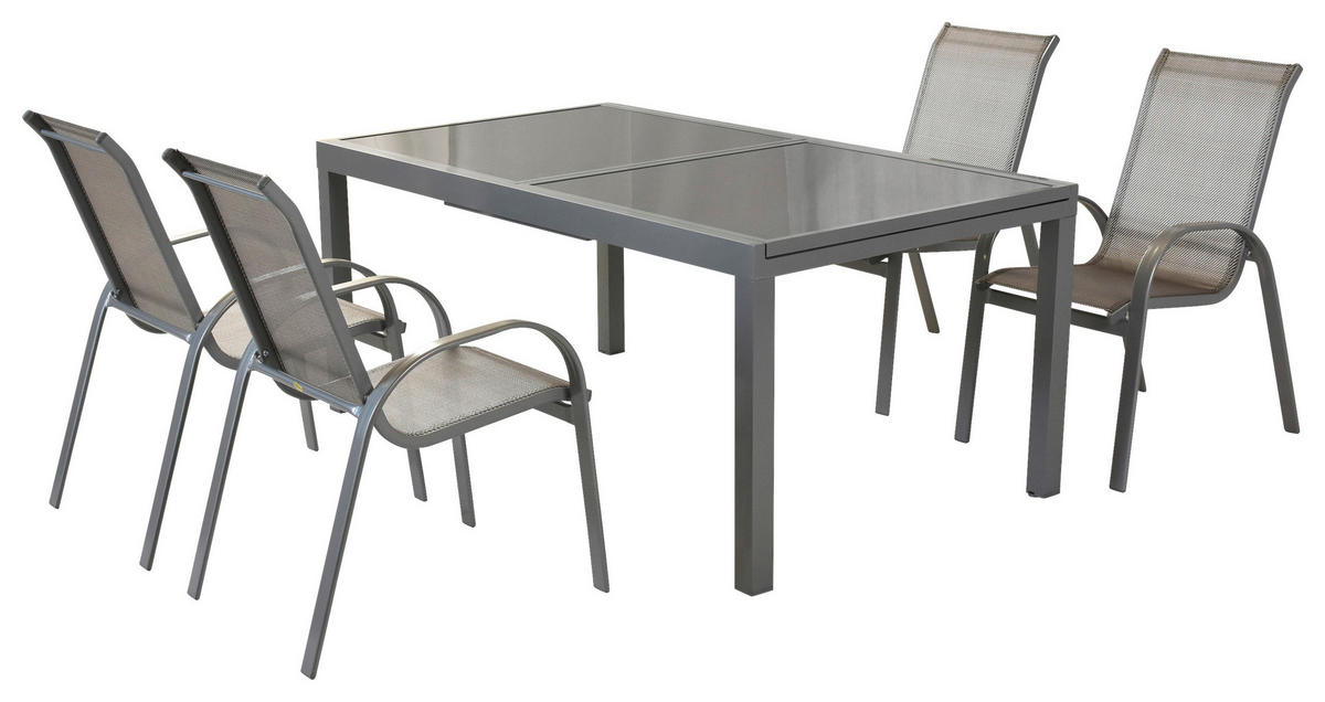 GARTENSET Aluminium  - Silberfarben/Braun, MODERN, Textil/Metall - Gardenson