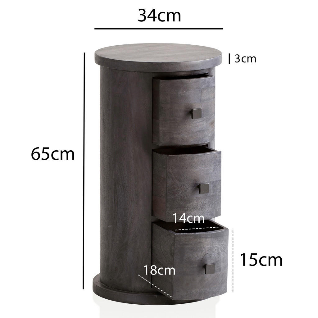 Thumbnail - Mid.you Beistelltisch, Schwarz, Metall, Mangoholz, massiv, 3 Schubladen, 65 cm, Wohnzimmer, Wohnzimmertische, Beistellti...