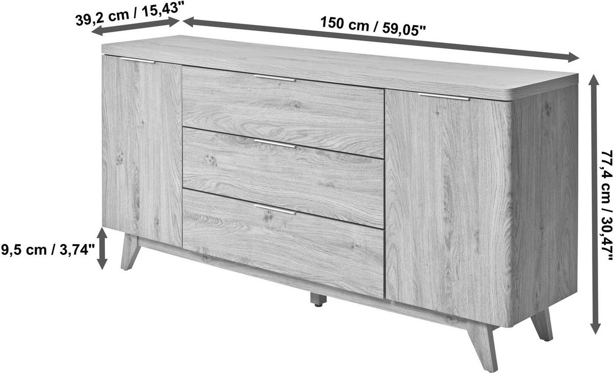 SIDEBOARD  in 150/77/39 cm  - Eichefarben/Alufarben, MODERN, Holzwerkstoff/Metall (150/77/39cm) - Livetastic