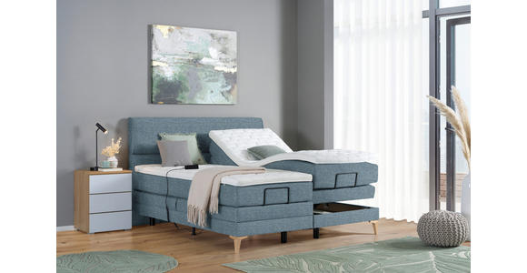 BOXSPRINGBETT 180/200 cm in Blau - Blau/Eichefarben, KONVENTIONELL, Holz/Textil (180/200cm) - Voleo