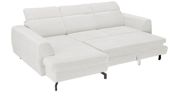 ECKSOFA Weiß Chenille Zierkissen, Bettkasten, Schlaffunktion, Rücken echt, Kopfteilverstellung, Liegefläche im Originalstoff  - Schwarz/Weiß, KONVENTIONELL, Textil/Metall (185/266cm) - Carryhome