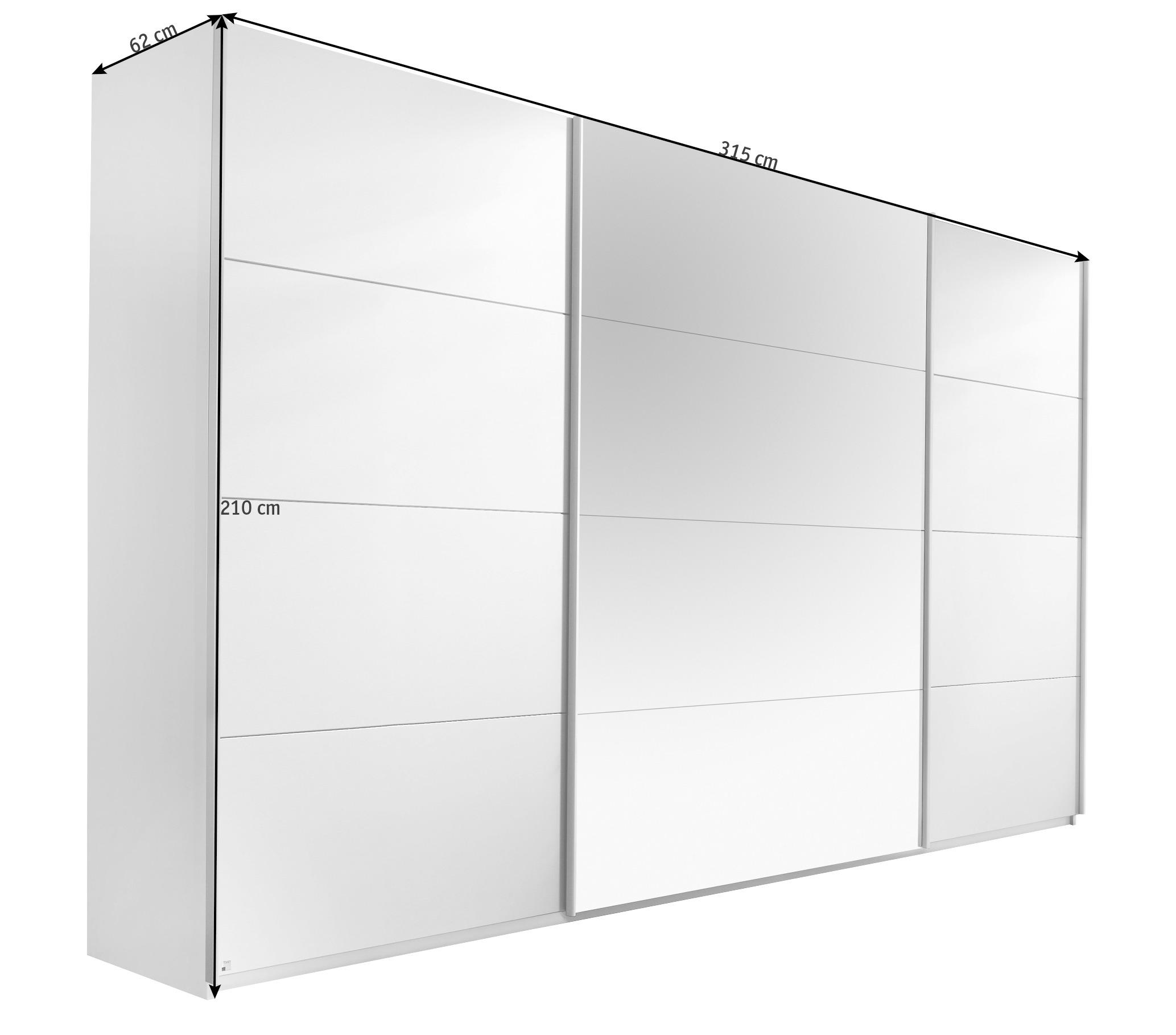 SCHWEBETÜRENSCHRANK 3-türig Weiß  - Alufarben/Weiß, Design, Glas/Holzwerkstoff (315/210/62cm) - Carryhome