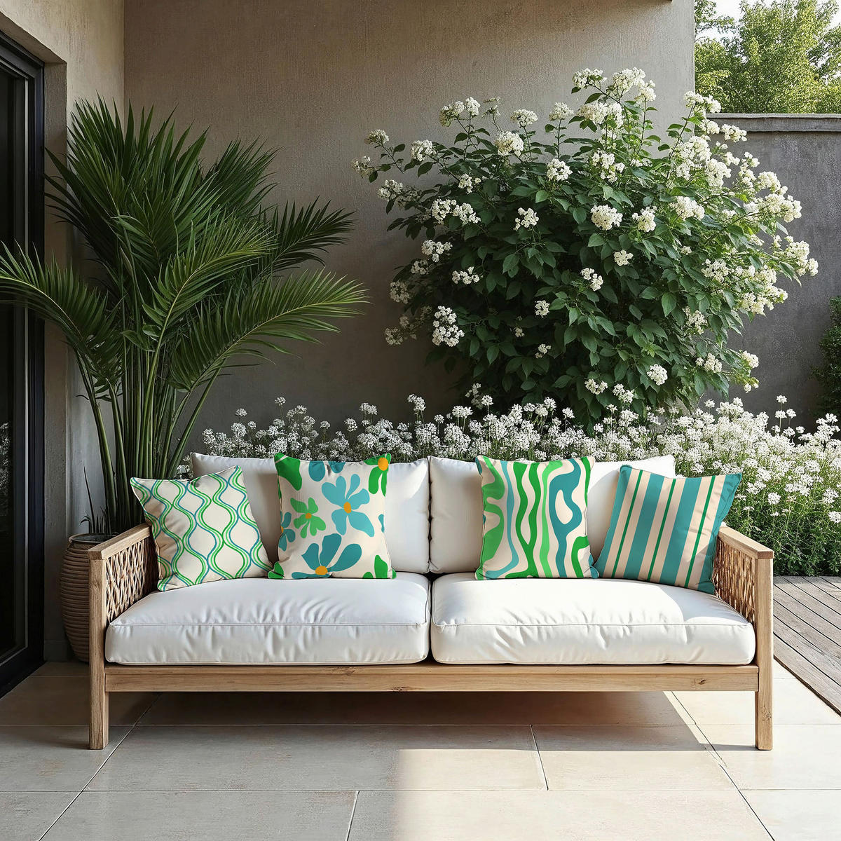 GARTENSITZKISSENSET Blume  - Blau/Orange, Basics, Textil (48/48cm)