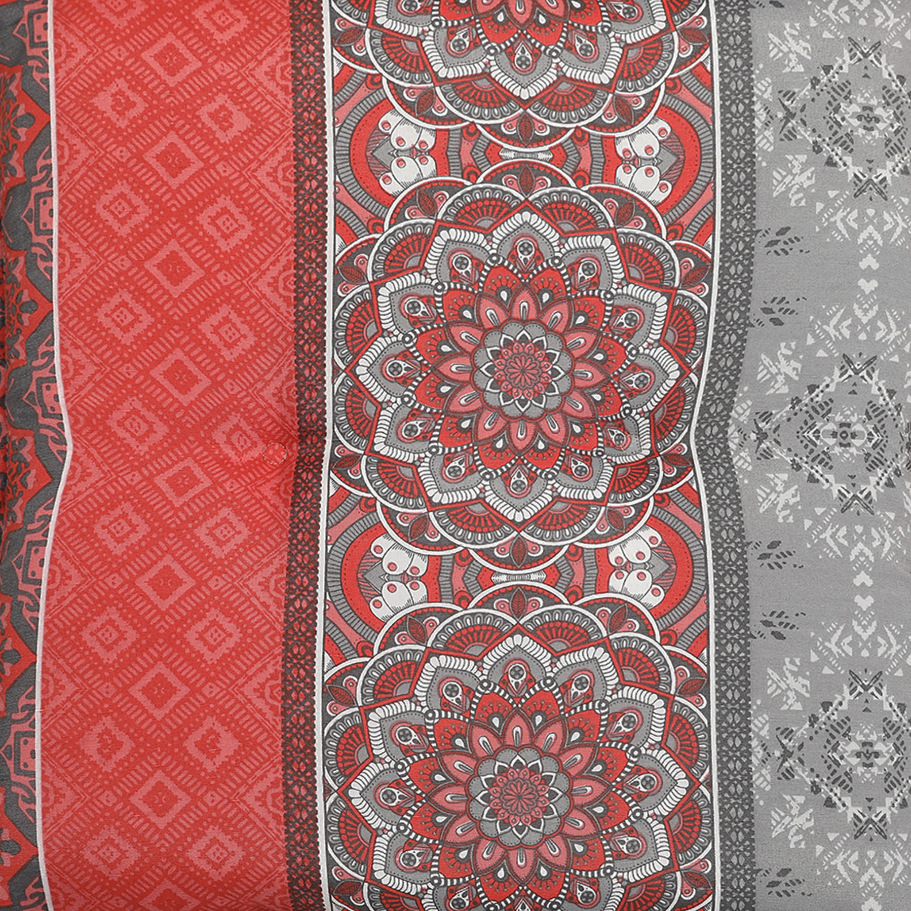 GARTENSITZKISSEN 2er-Set Ornament  - Dunkelgrau/Rot, Basics, Textil (50/7/50cm)