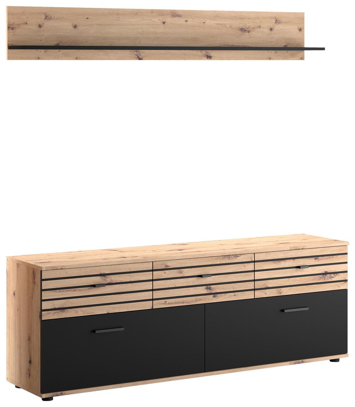 WOHNWAND  in Schwarz, Eiche Artisan  168/175/38 cm  - Schwarz/Eiche Artisan, KONVENTIONELL, Holzwerkstoff/Kunststoff (168/175/38cm) - Carryhome