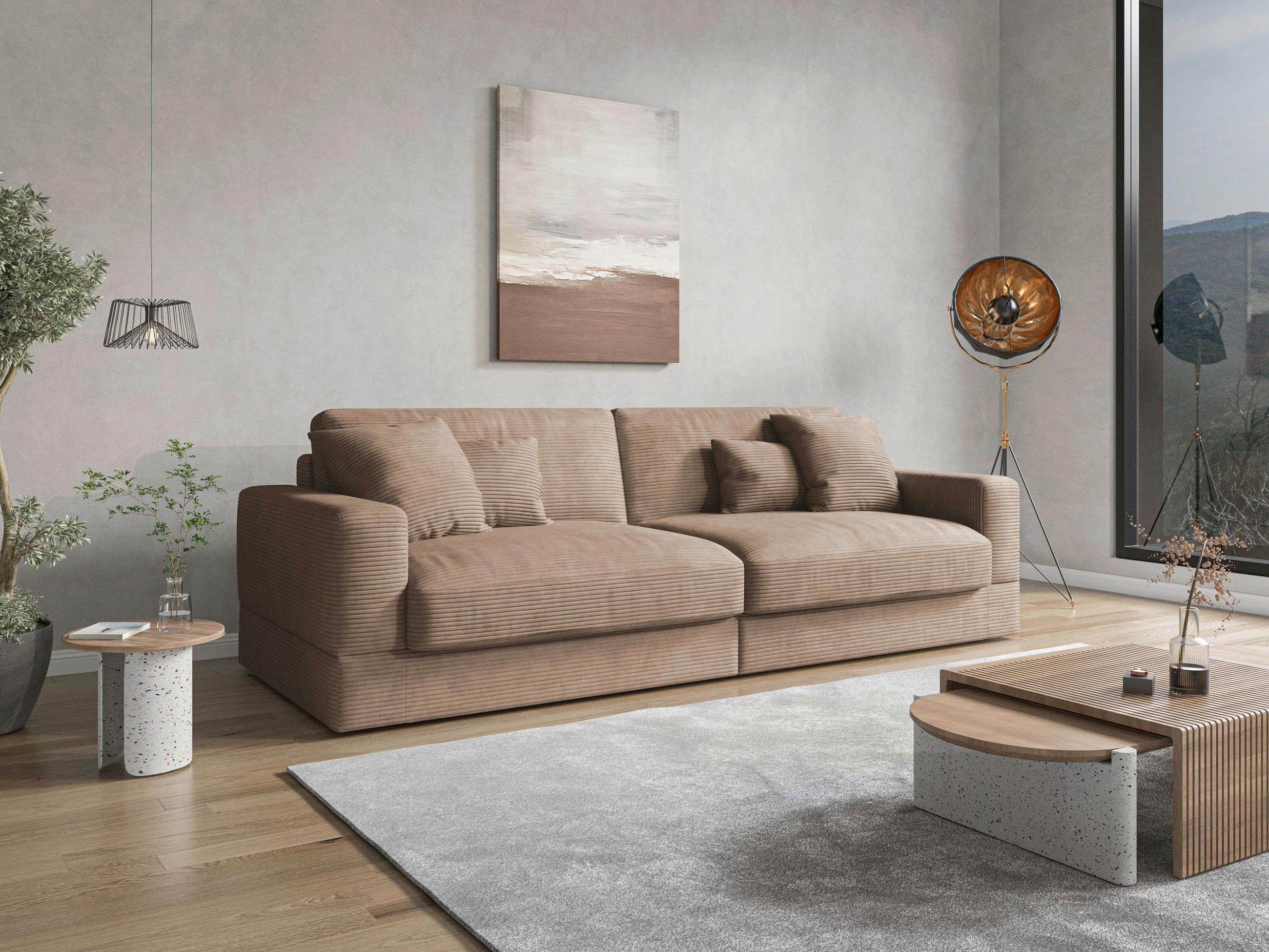 BIGSOFA FABIO E Cord Sandfarben  - Sandfarben/Schwarz, MODERN, Kunststoff/Textil (264/87/108cm) - Sit & More
