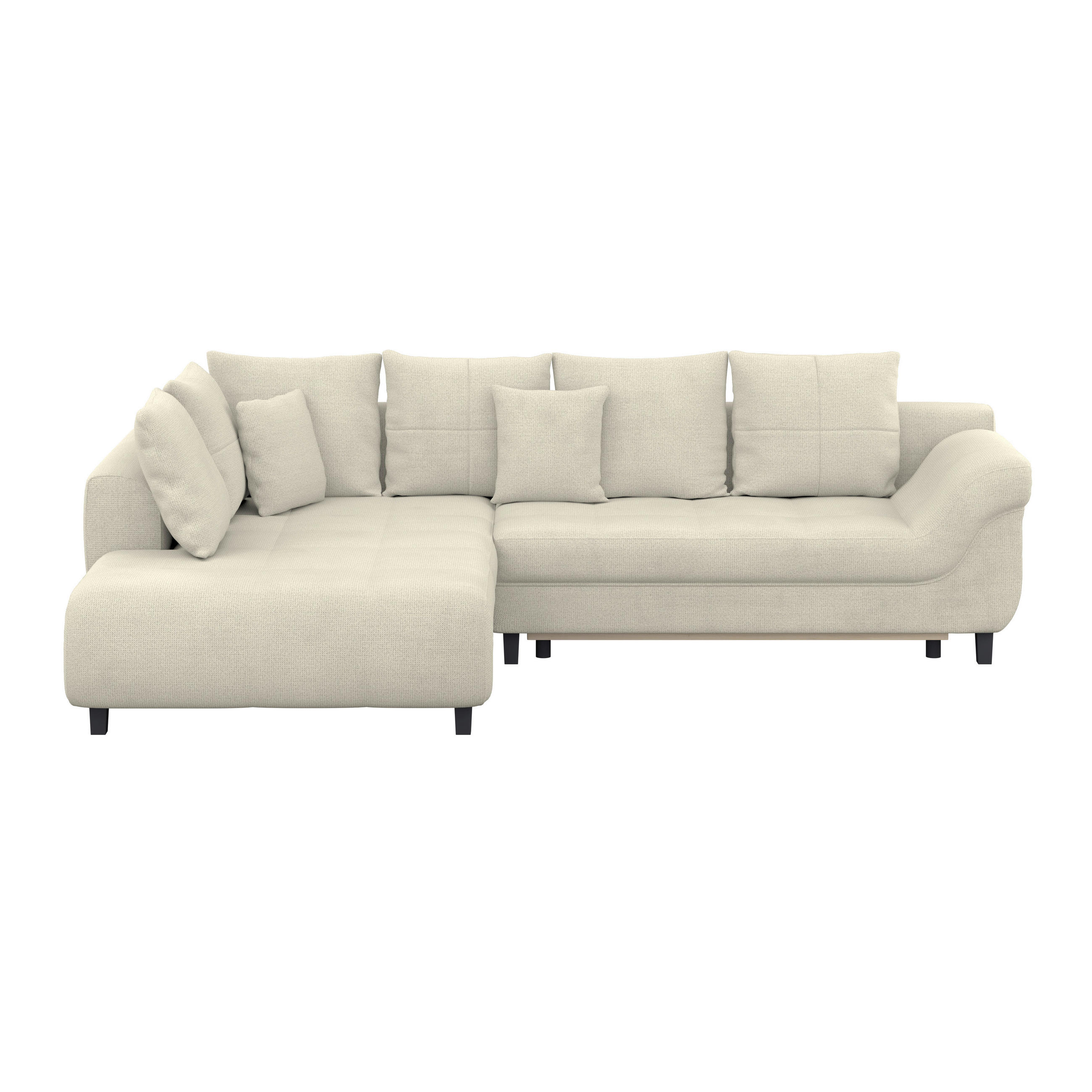 ECKSOFA MENDOZA NEW Hellgrau Chenille, Struktur Zierkissen, Rückenkissen, Bettkasten  - Hellgrau/Schwarz, KONVENTIONELL, Textil (197/309cm) - MID.YOU