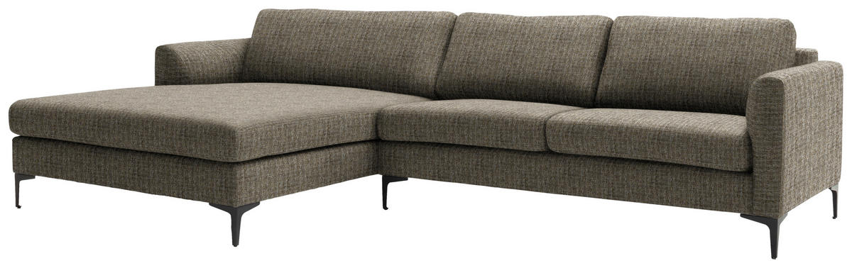 ECKSOFA in Flachgewebe Braun  195/310 cm  - Schwarz/Braun, Design, Textil/Metall (195/310cm) - Schöner Wohnen