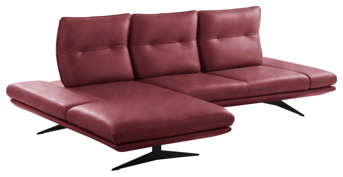 ECKSOFA Kirschrot Echtleder Armteilverstellung, Kopfteilverstellung, Sitztiefenverstellung  - Schwarz/Kirschrot, Design, Leder/Metall (180/291cm) - Celina Home