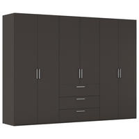 DREHTÜRENSCHRANK 301/223/61 cm,  in Graphitfarben, 6-türig  - Edelstahlfarben/Graphitfarben, Basics, Holzwerkstoff/Metall (301/223/61cm) - Novel
