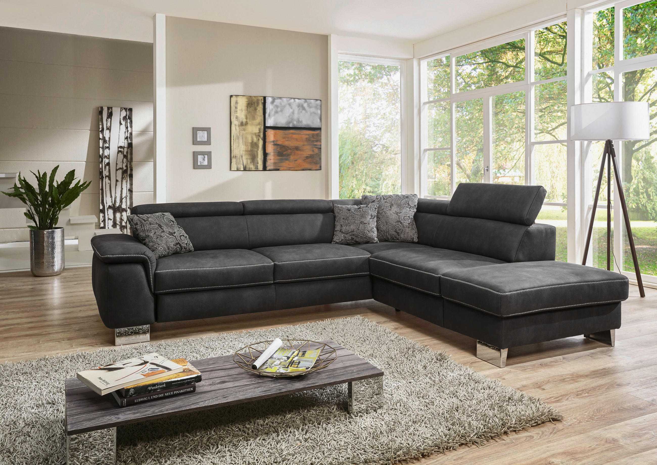 ECKSOFA Anthrazit Mikrofaser  - Eichefarben/Anthrazit, LIFESTYLE, Holz/Textil (226/273cm) - Beldomo System