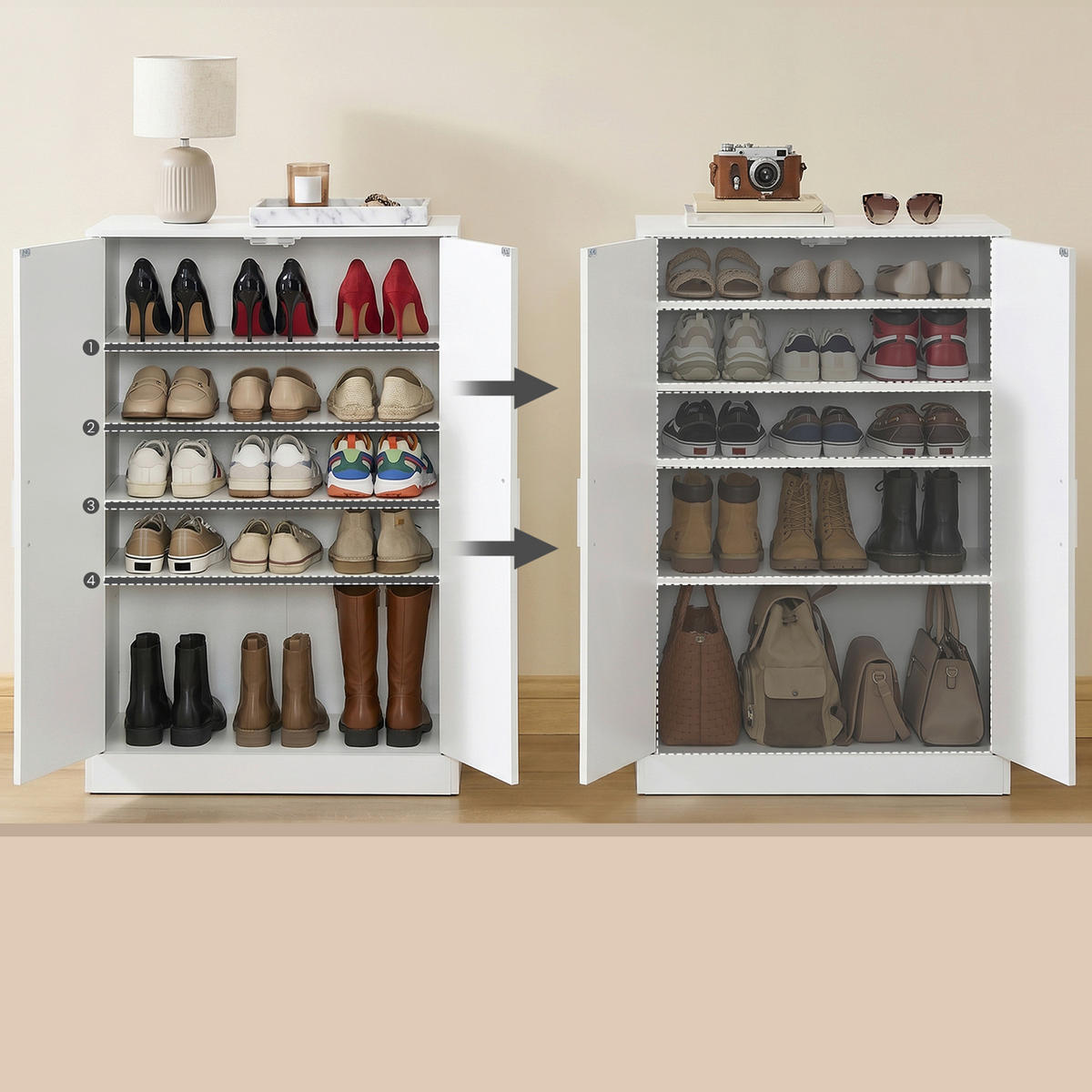 SCHUHSCHRANK Weiß  - Silberfarben/Weiß, Trend, Holzwerkstoff/Kunststoff (60/90,5/37cm) - Boxxx