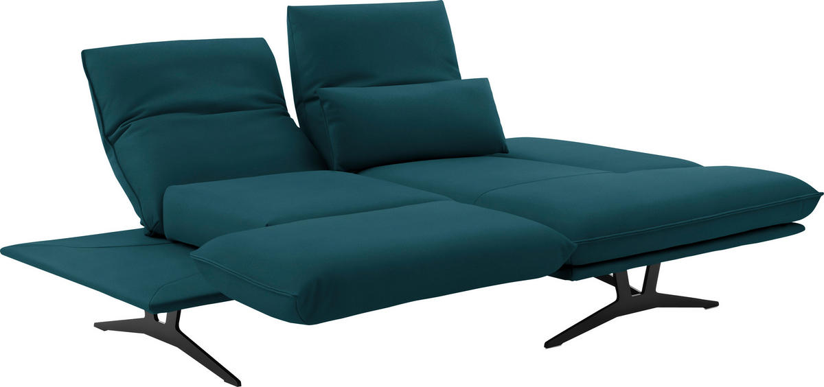 ECKSOFA in Echtleder Petrol  - Petrol/Schwarz, Design, Leder/Metall (210/130cm) - Dieter Knoll