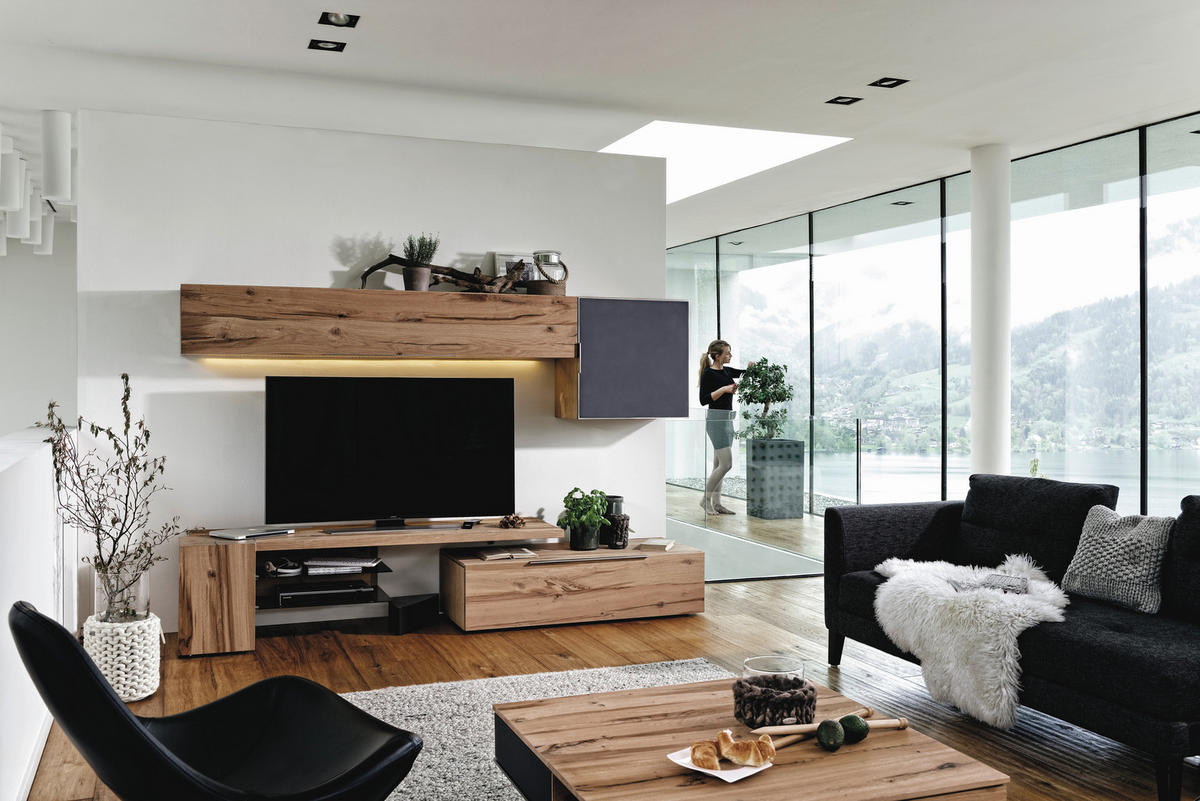 COUCHTISCH Altholz, Eiche massiv Farbglas 90/90/38,3 cm quadratisch Anthrazit, Eichefarben  - Eichefarben/Anthrazit, Design, Glas/Holz (90/90/38,3cm) - Voglauer