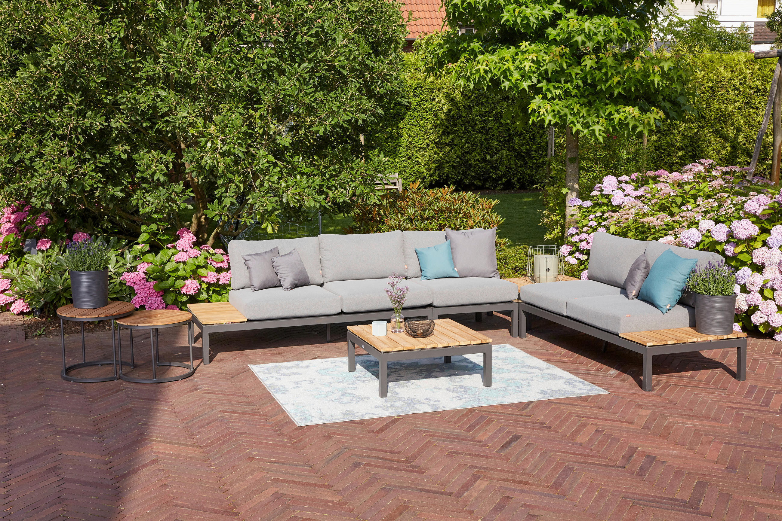 LOUNGESOFA 172/70/84 cm Teakholz Aluminium  - Anthrazit/Grau, MODERN, Holz/Textil (172/70/84cm) - Siena Garden