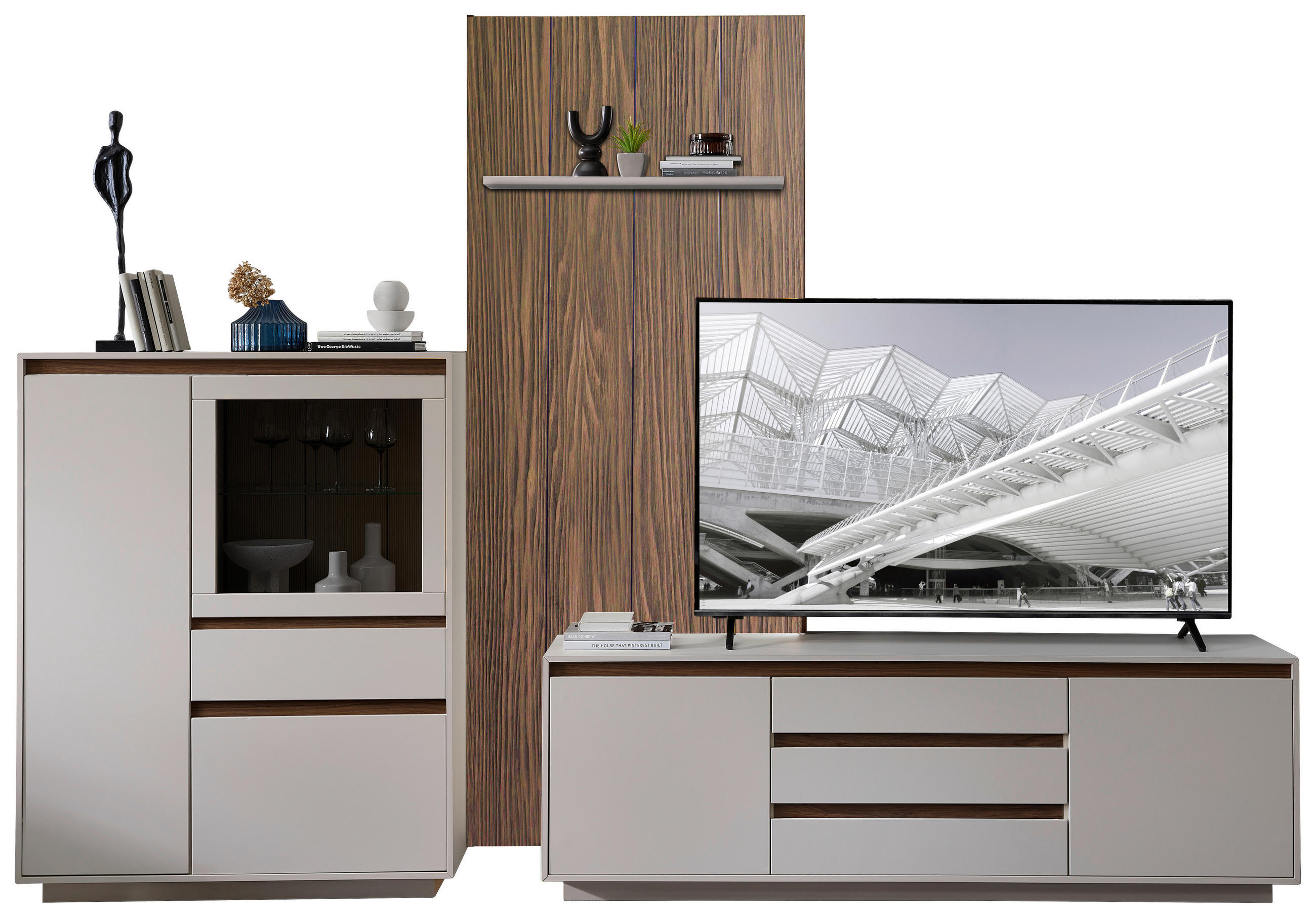 WOHNWAND  in Nussbaumfarben, Kaschmir 324/232/45 cm  - Kaschmir/Nussbaumfarben, Design, Glas/Holzwerkstoff (324/232/45cm) - Stylife