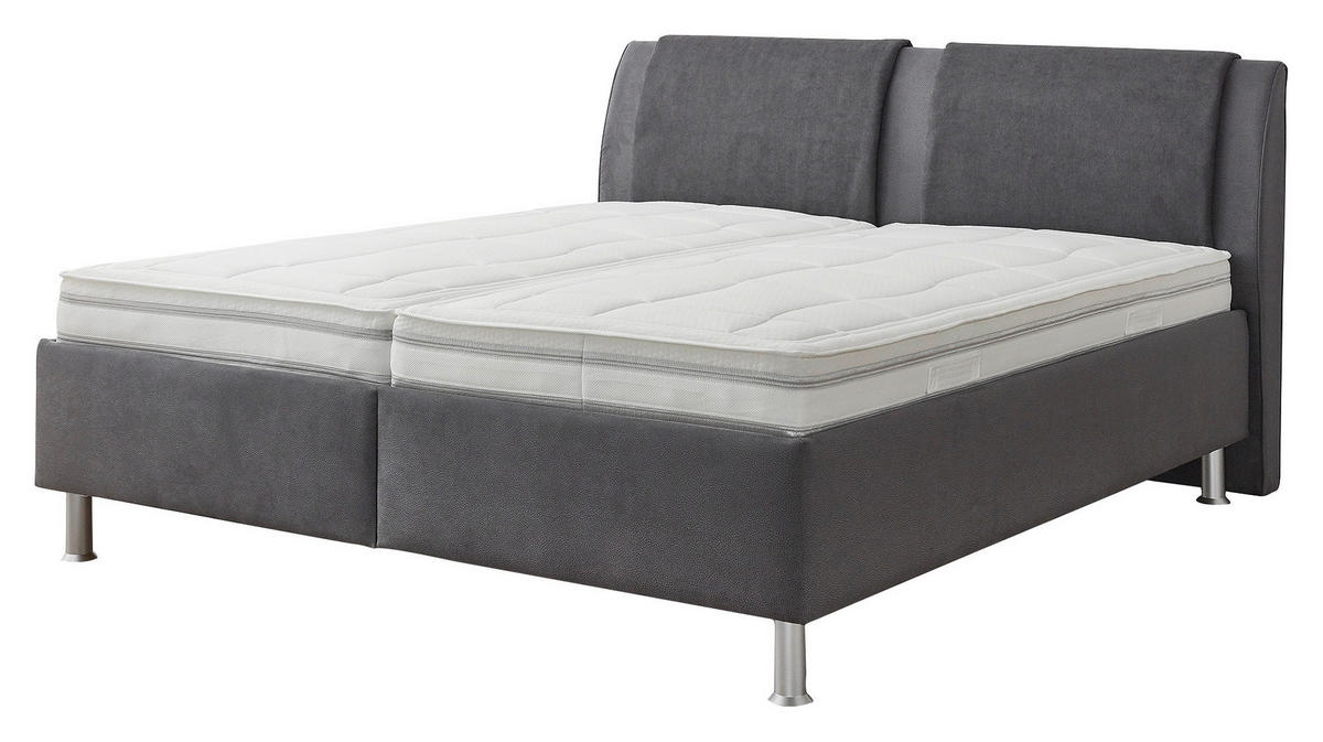 POLSTERBETT 180/200 cm,  in Anthrazit, Grau, Matratze, gepolstertes Kopfteil, Lattenrost, H2 + H2 = mittel  - Anthrazit/Alufarben, KONVENTIONELL, Holz/Holzwerkstoff (180/200cm) - Beldomo - Sleep