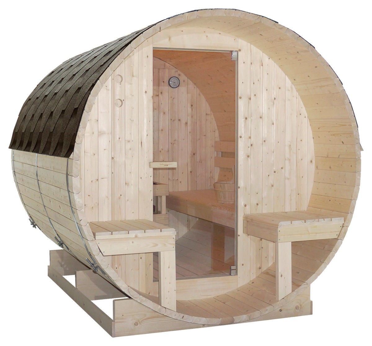 SAUNAFASS für 4 Personen Bergen  - Fichtefarben, KONVENTIONELL, Glas/Holz (194,8/220/191,5cm) - Sanotechnik