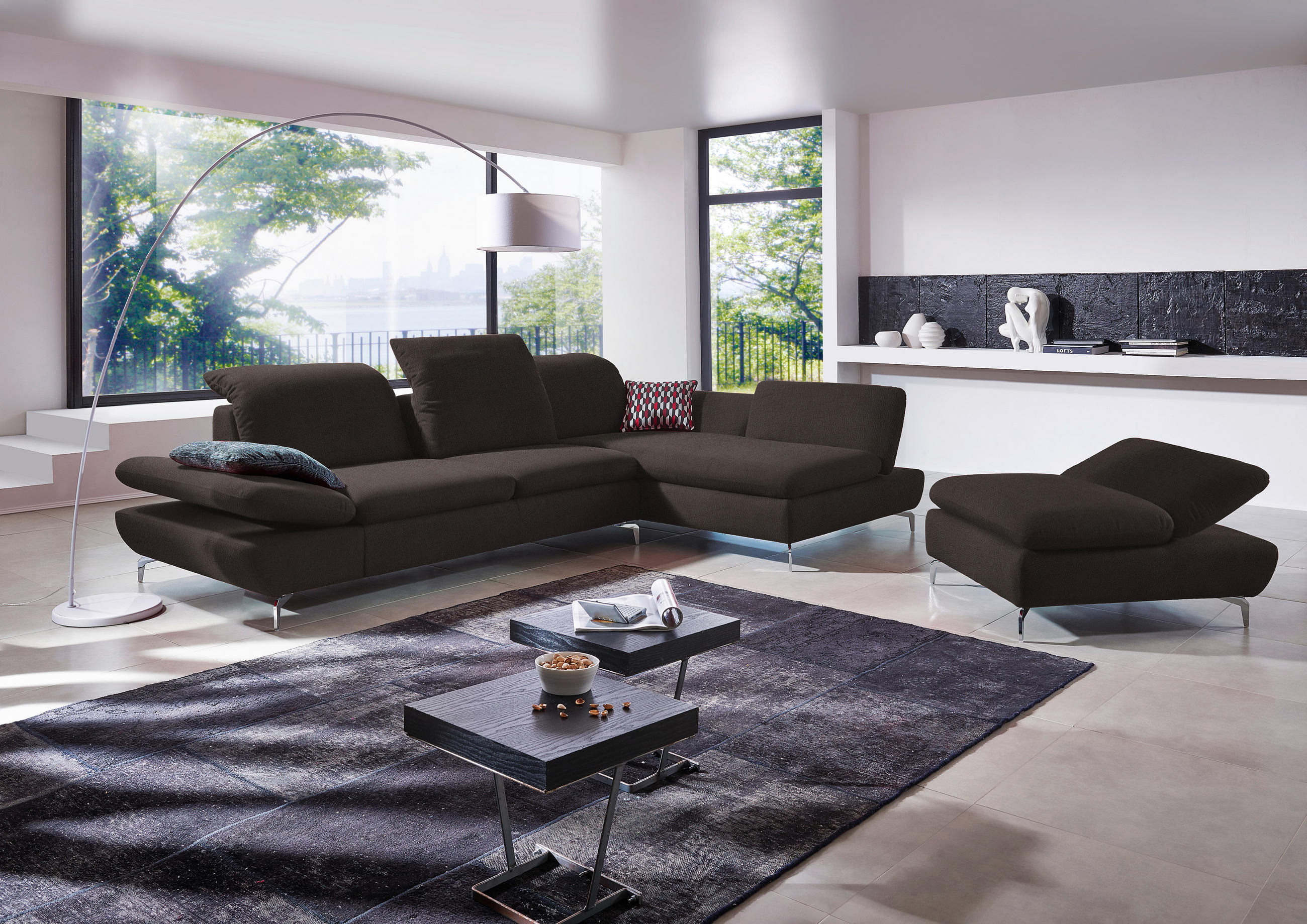 ECKSOFA in Echtleder Dunkelbraun  - Dunkelbraun/Silberfarben, Design, Leder/Metall (315/200cm) - Chilliano