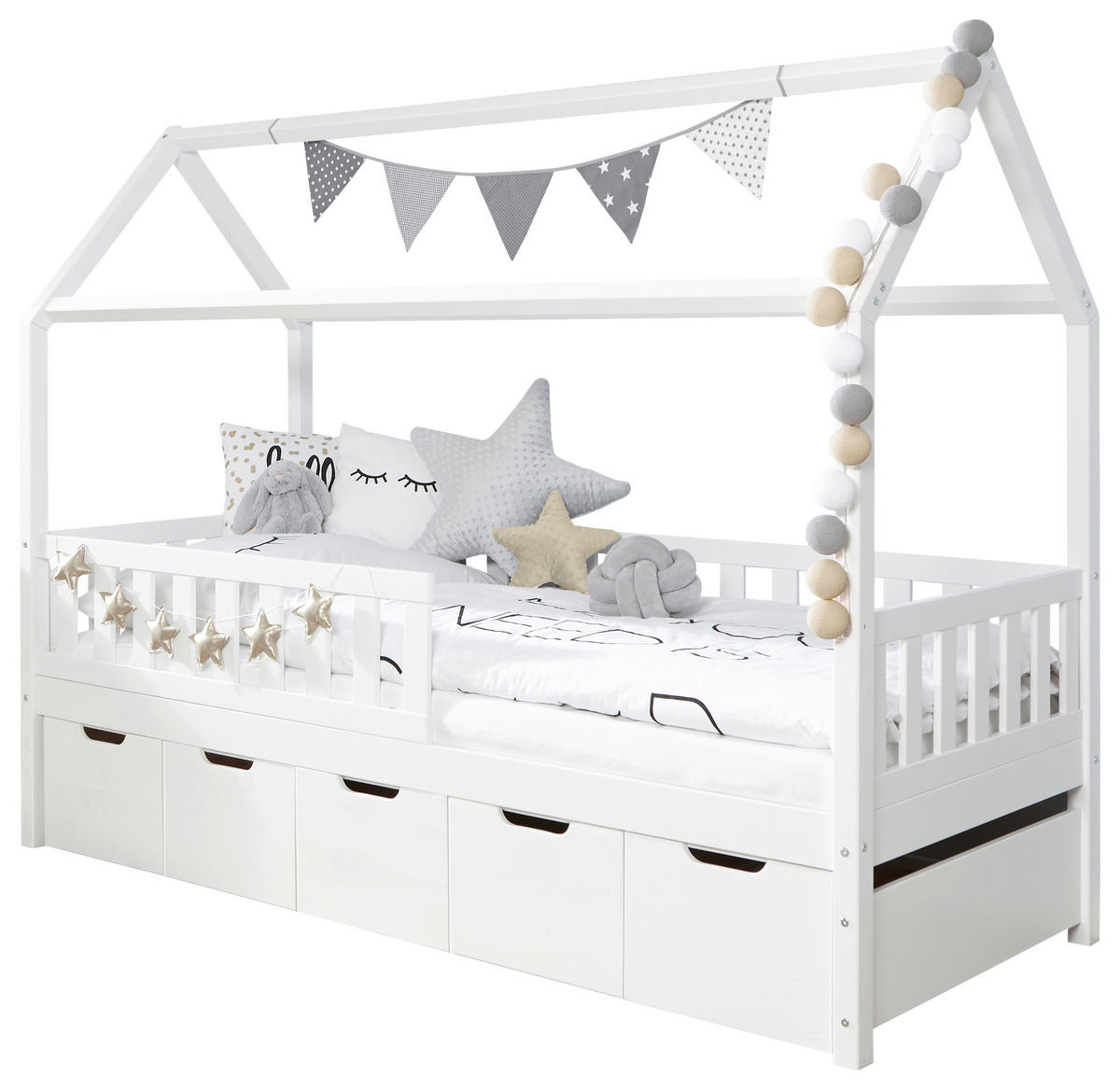 HAUSBETT Absturzsicherung, Bettschublade 90/200 cm  in Weiß  - Weiß, MODERN, Holz (90/200cm) - MID.YOU