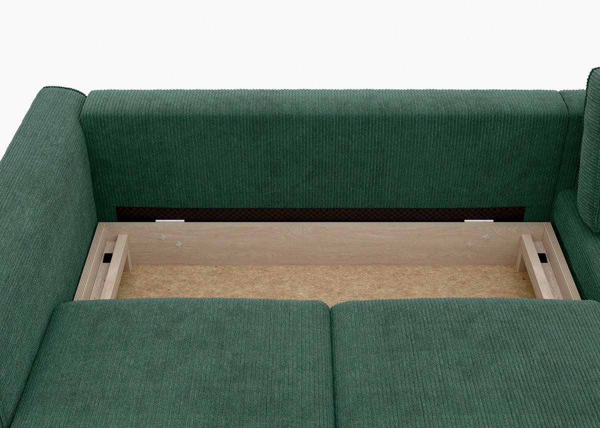 ECKSCHLAFSOFA Cord Dunkelgrün  - Dunkelgrün/Buchefarben, Modern, Holz/Textil (232/161cm) - Trendmanufaktur