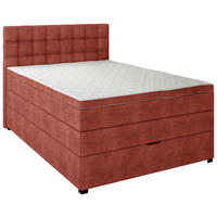 BOXSPRINGBETT 140/200 cm,  in Rot, Matratze, Bettkasten, Topper, H3 = fest  - Rot/Schwarz, KONVENTIONELL, Kunststoff/Textil (140/200cm) - Boxxx