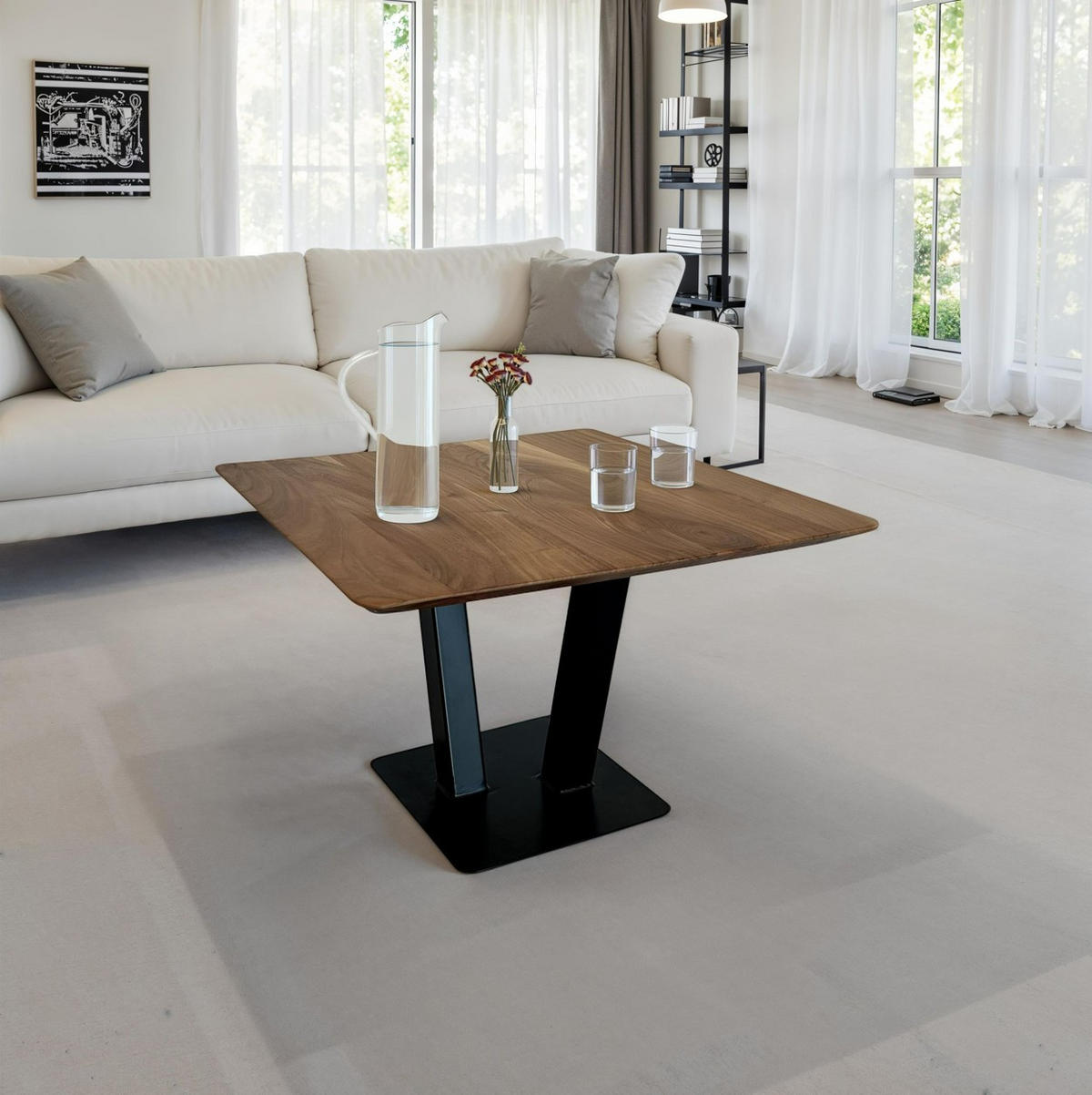 KLUBSKA MIZA, 60/60/40 cm črna  - črna, Natur, kovina/les (60/60/40cm) - Livetastic