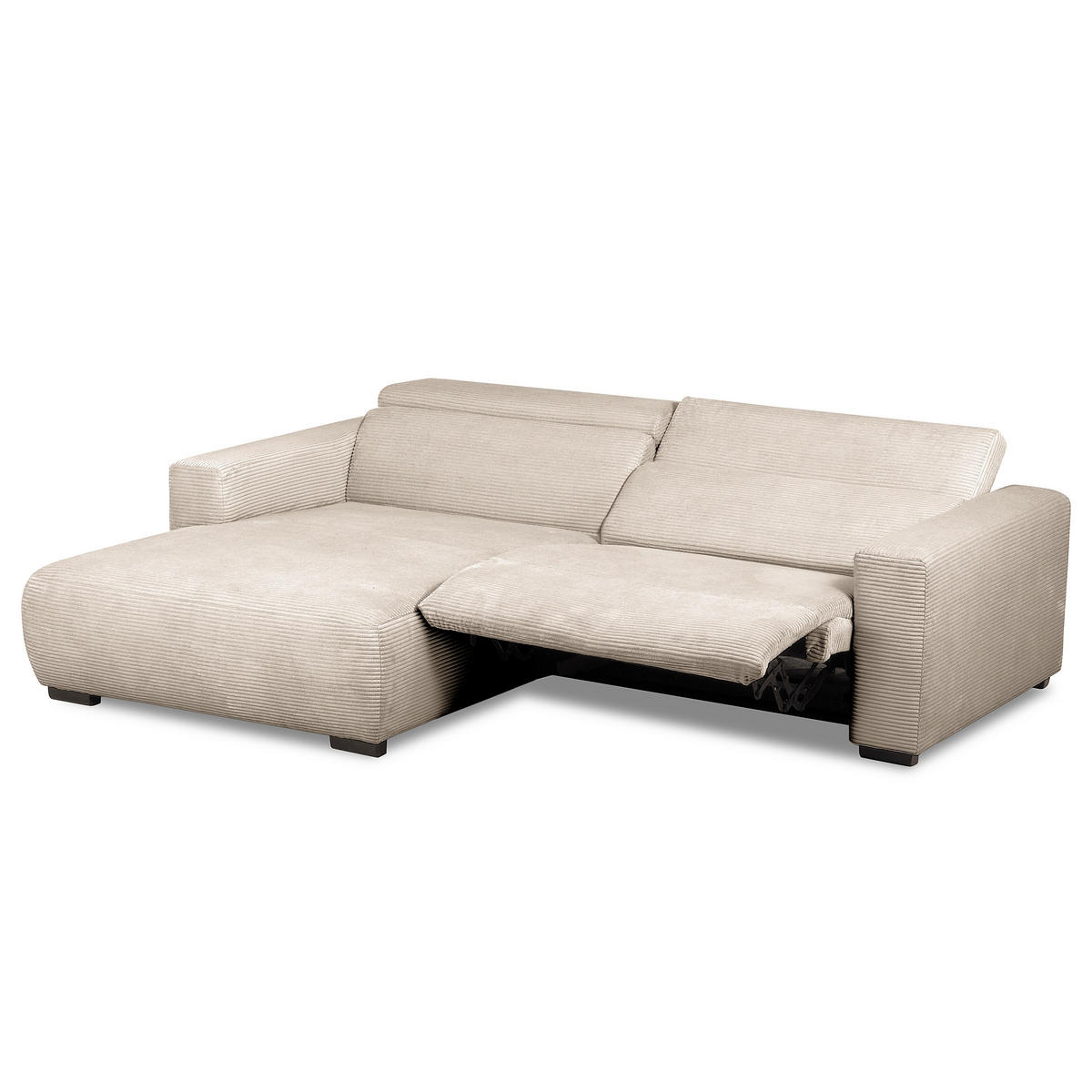 ECKSOFA RENO Hellgrau Cord Relaxfunktion, Kopfteilverstellung  - Hellgrau/Schwarz, Design, Kunststoff/Textil (184/248cm) - Livetastic