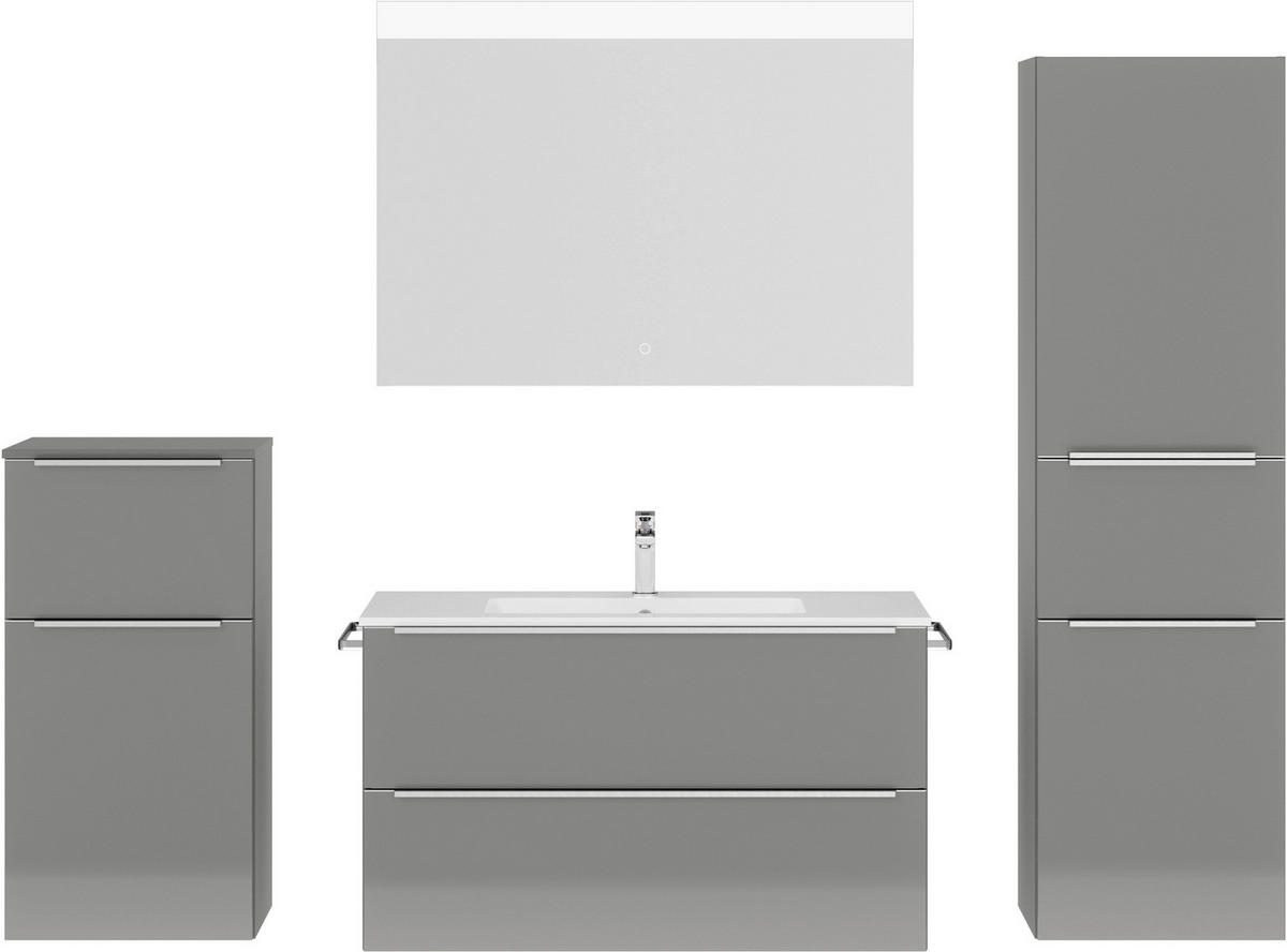 BADEZIMMER 5-teilig  in 191 cm  - Schieferfarben/Edelstahlfarben, MODERN, Glas/Holzwerkstoff (191cm) - Nobilia