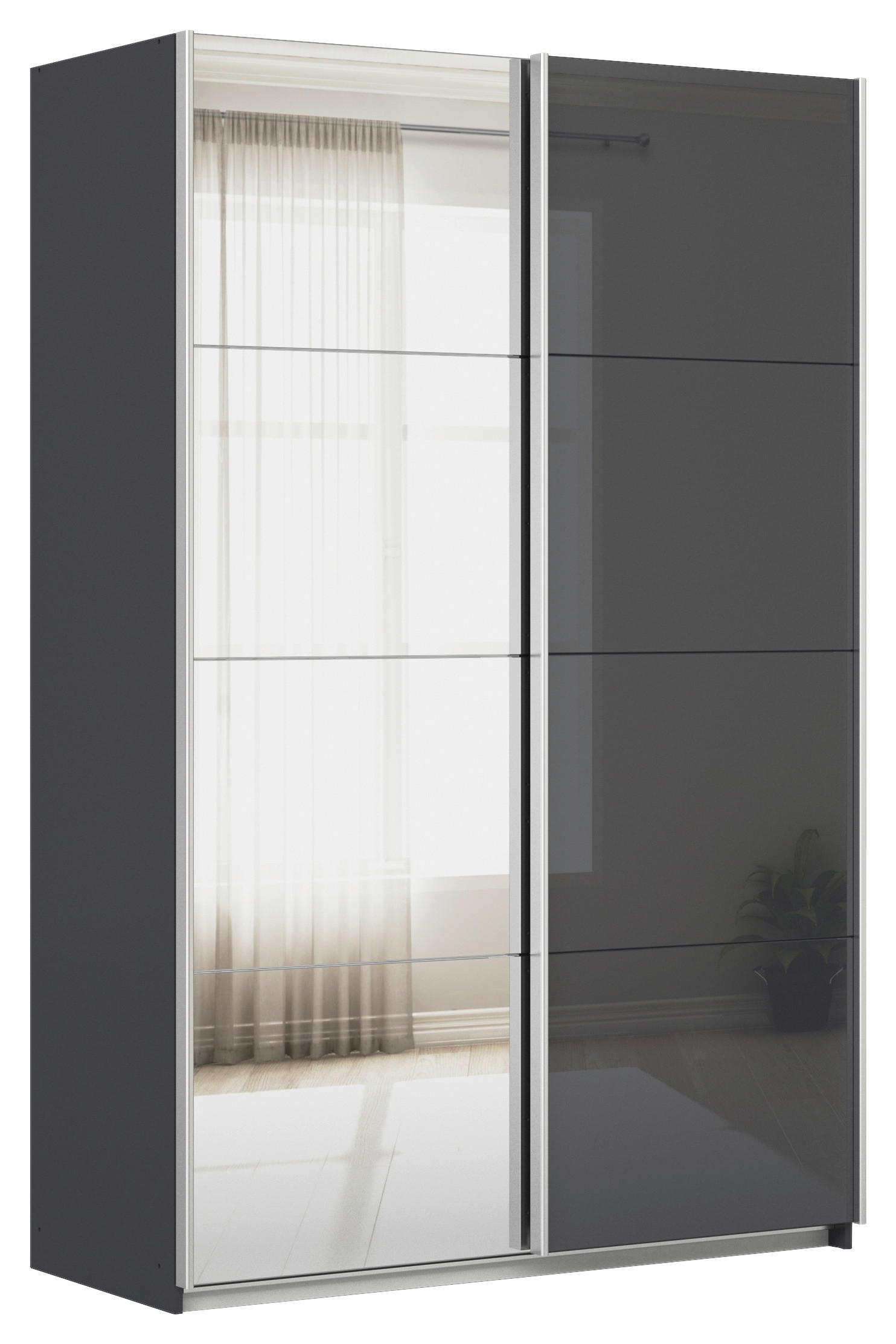 SCHWEBETÜRENSCHRANK  in Grau  - Alufarben/Grau, KONVENTIONELL, Glas/Holzwerkstoff (136/229/62cm) - Xora