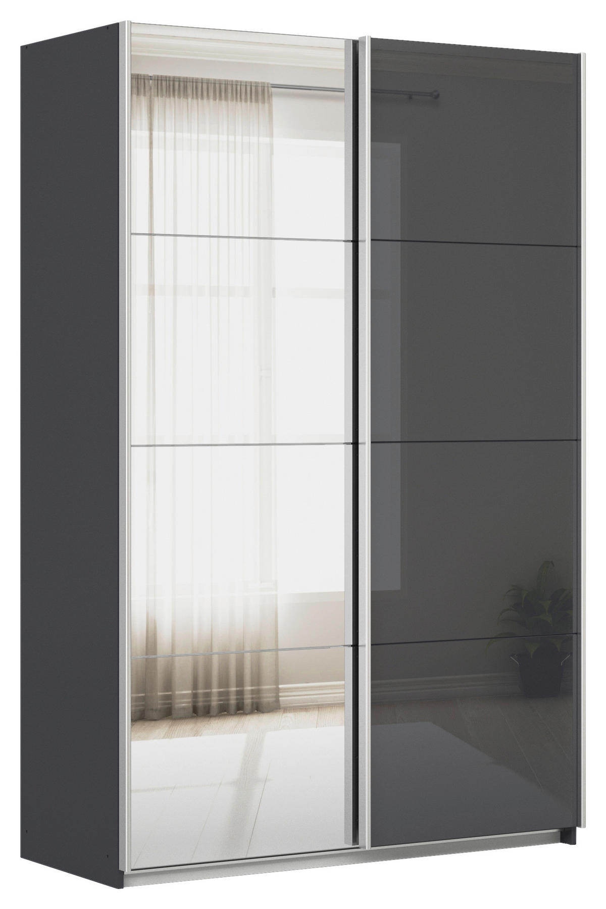 SCHWEBETÜRENSCHRANK  in Grau  - Alufarben/Grau, KONVENTIONELL, Glas/Holzwerkstoff (136/229/62cm) - Xora