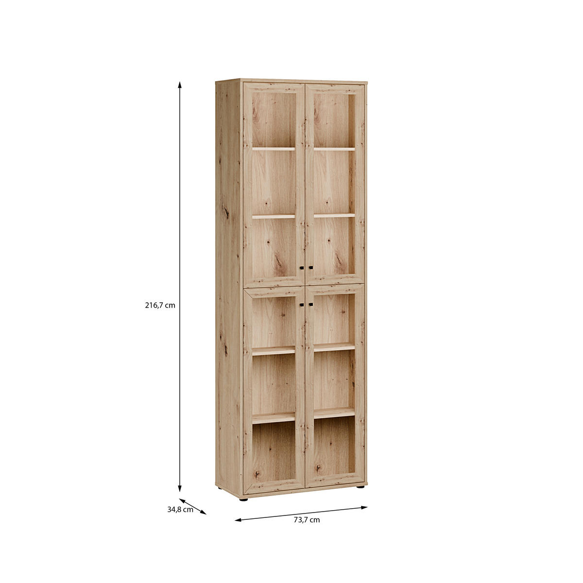 VITRINE  in Eiche Artisan  - Schwarz/Eiche Artisan, Design, Glas/Holzwerkstoff (73,7/216,7/34,8cm)