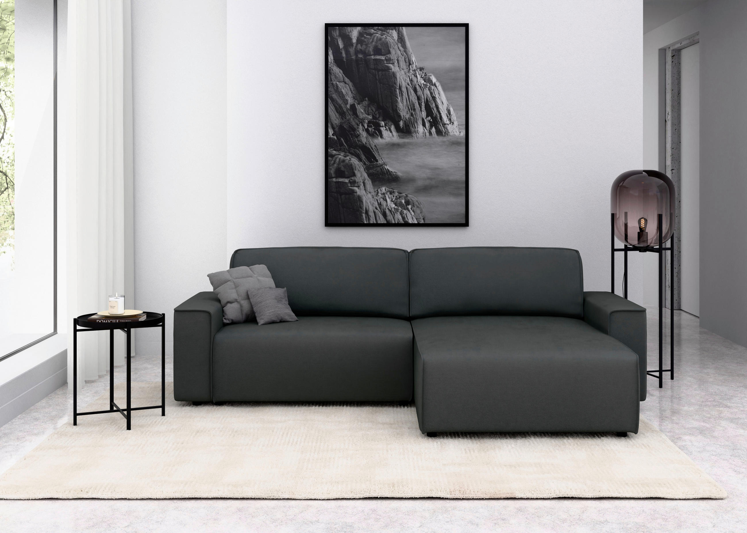ECKSOFA in Struktur Anthrazit  265/164 cm  - Anthrazit/Schwarz, MODERN, Kunststoff/Textil (265/164cm) - Trendmanufaktur