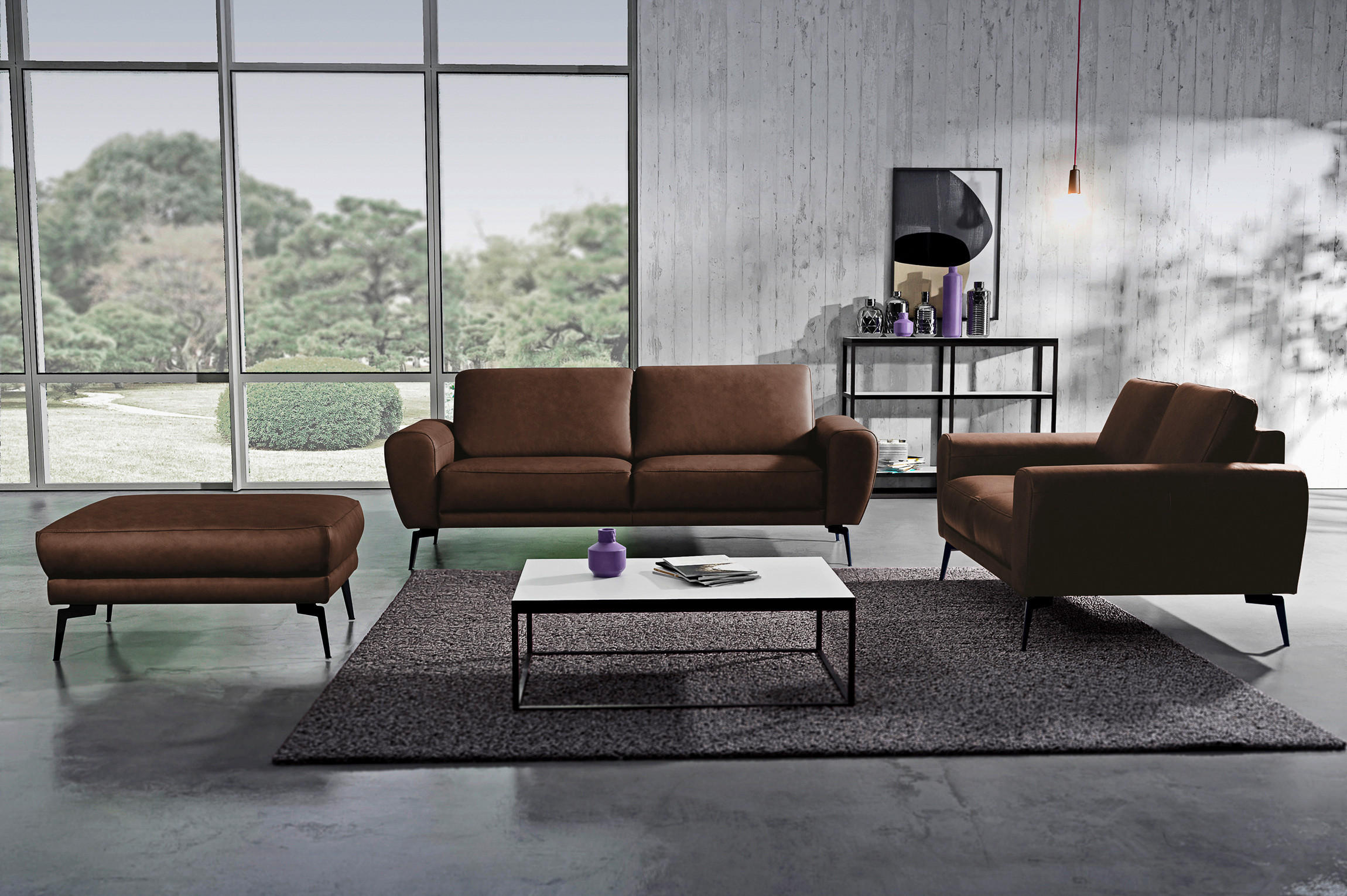 3-SITZER-SOFA in Echtleder Dunkelbraun  - Dunkelbraun/Schwarz, Design, Leder/Metall (207/85/92cm) - Livetastic