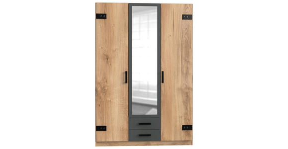 DREHTÜRENSCHRANK 135/199/58 cm 3-türig Graphitfarben, Plankeneiche - Plankeneiche/Eichefarben, Design, Glas/Holzwerkstoff (135/199/58cm) - Carryhome