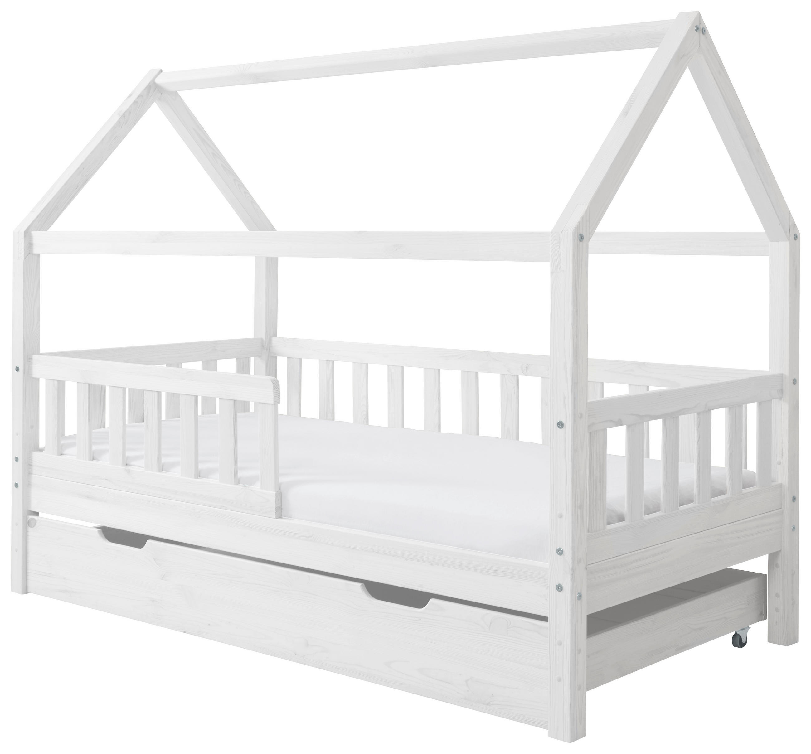 HAUSBETT Absturzsicherung, Rollrost, Bettschublade 80/160 cm  - Weiß, MODERN, Holz (80/160cm) - MID.YOU