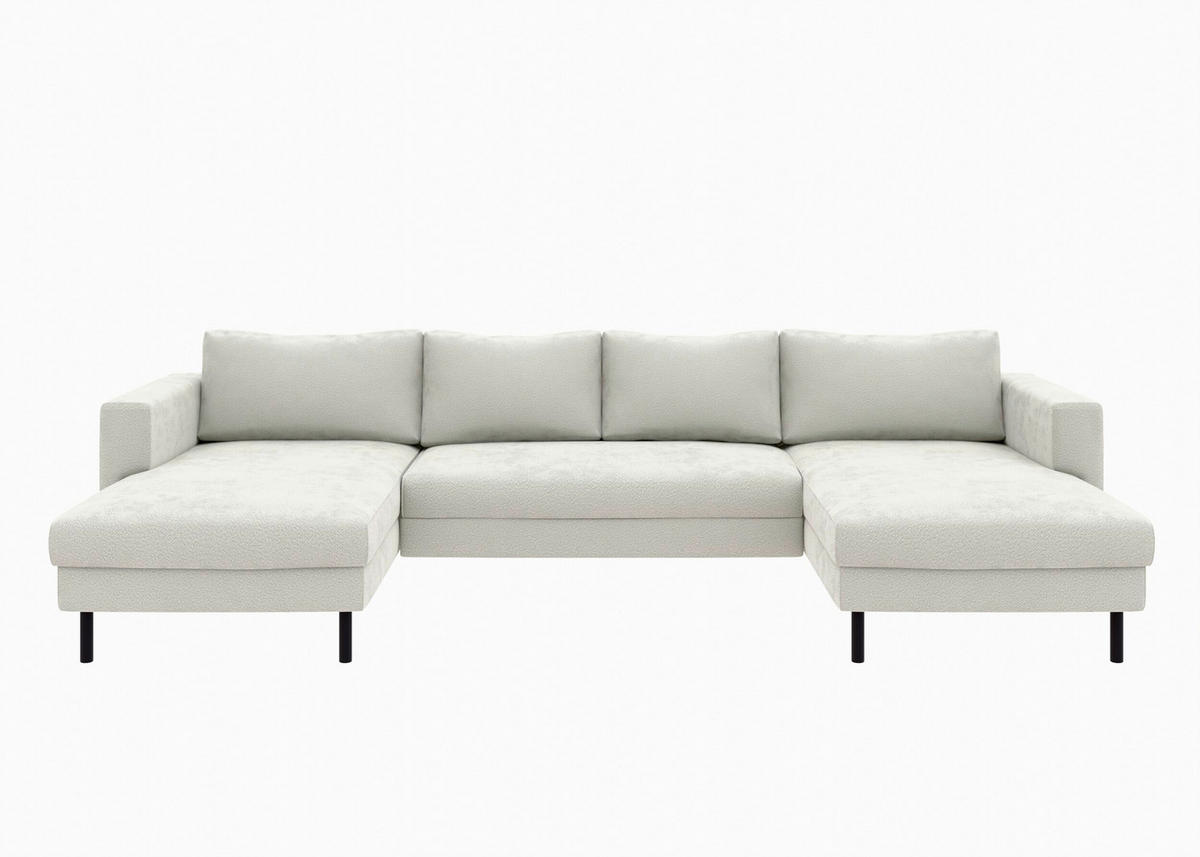 WOHNLANDSCHAFT Weiß Struktur  - Schwarz/Weiß, MODERN, Textil/Metall (161/306/161cm) - Trendmanufaktur