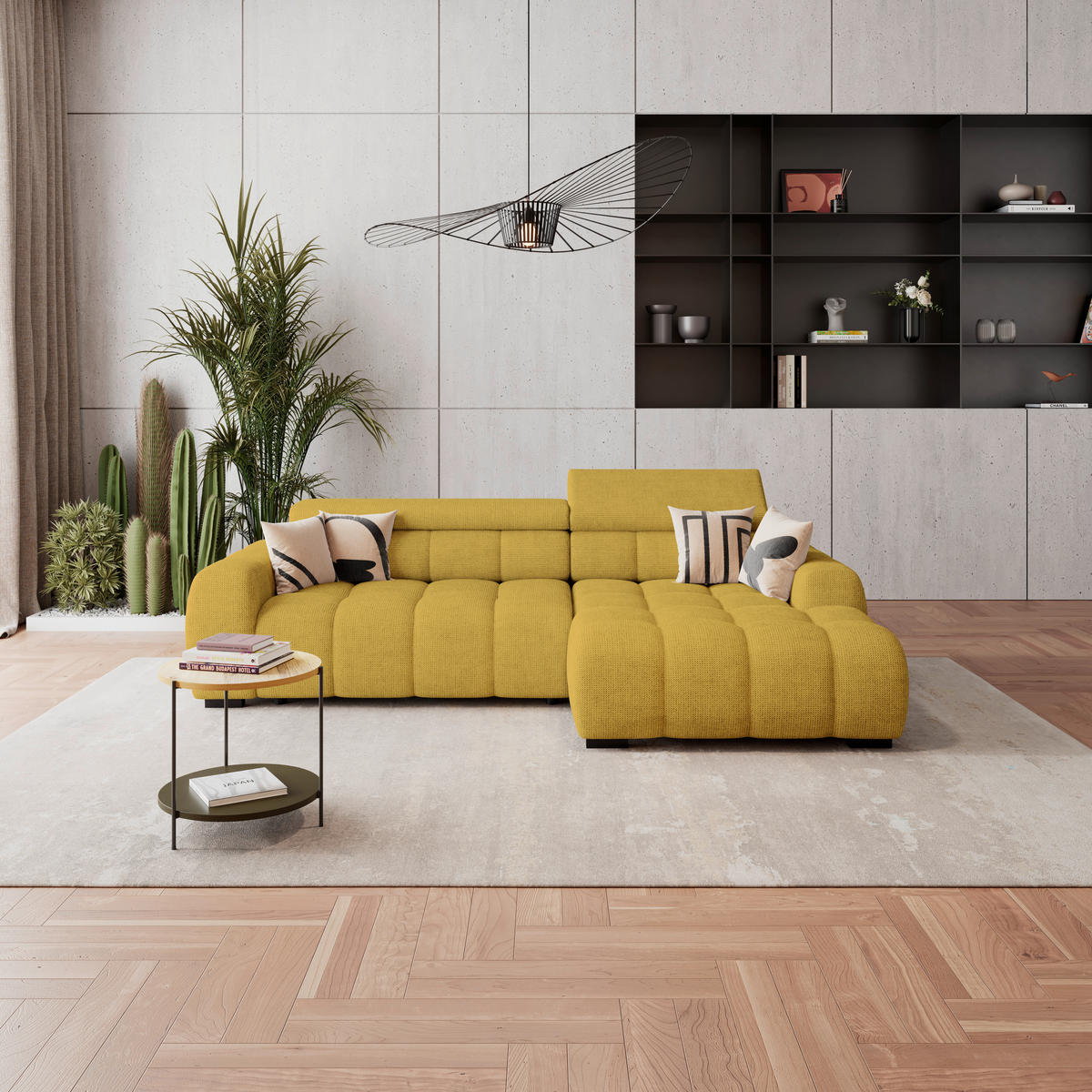 HÖRNSOFFA i vävt tyg senapsgul  - svart/senapsgul, Trend, textil/plast (285/168cm) - Livetastic