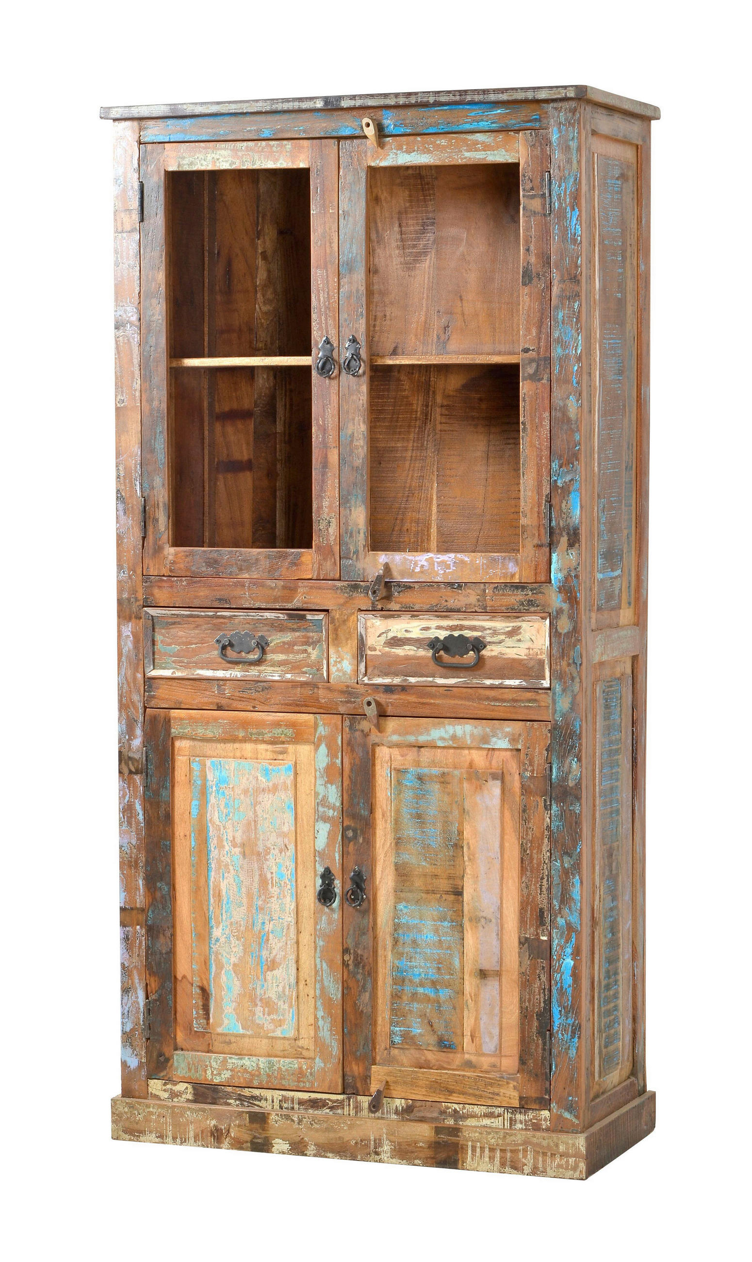 VITRINE  in massiv Altholz Multicolor  - Multicolor/Schwarz, Design, Holz/Metall (90/180/40cm) - MID.YOU