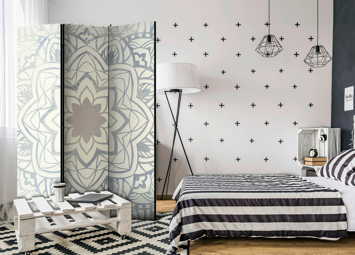 SKÄRMVÄGG  i trä, textil  grå, beige  - beige/grå, Basics, trä/textil (135/172/3cm) - artgeist