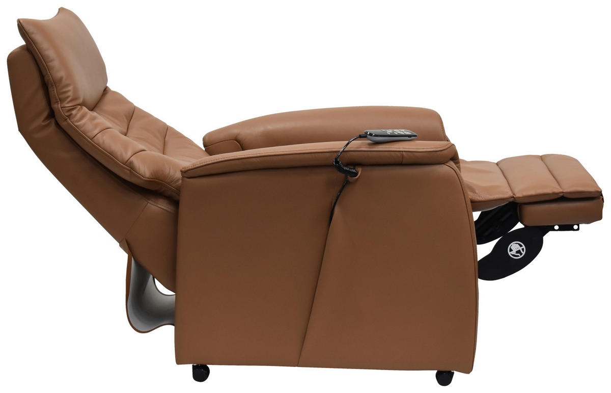 FERNSEHSESSEL  mit Relaxfunktion, Kopfteilverstellung, Aufstehhilfe, Fußteilverstellung Echtleder Lederlook Cognac  - Cognac/Schwarz, Design, Leder/Kunststoff (78.5/87,5-112,5/87,5-161cm) - Cantus
