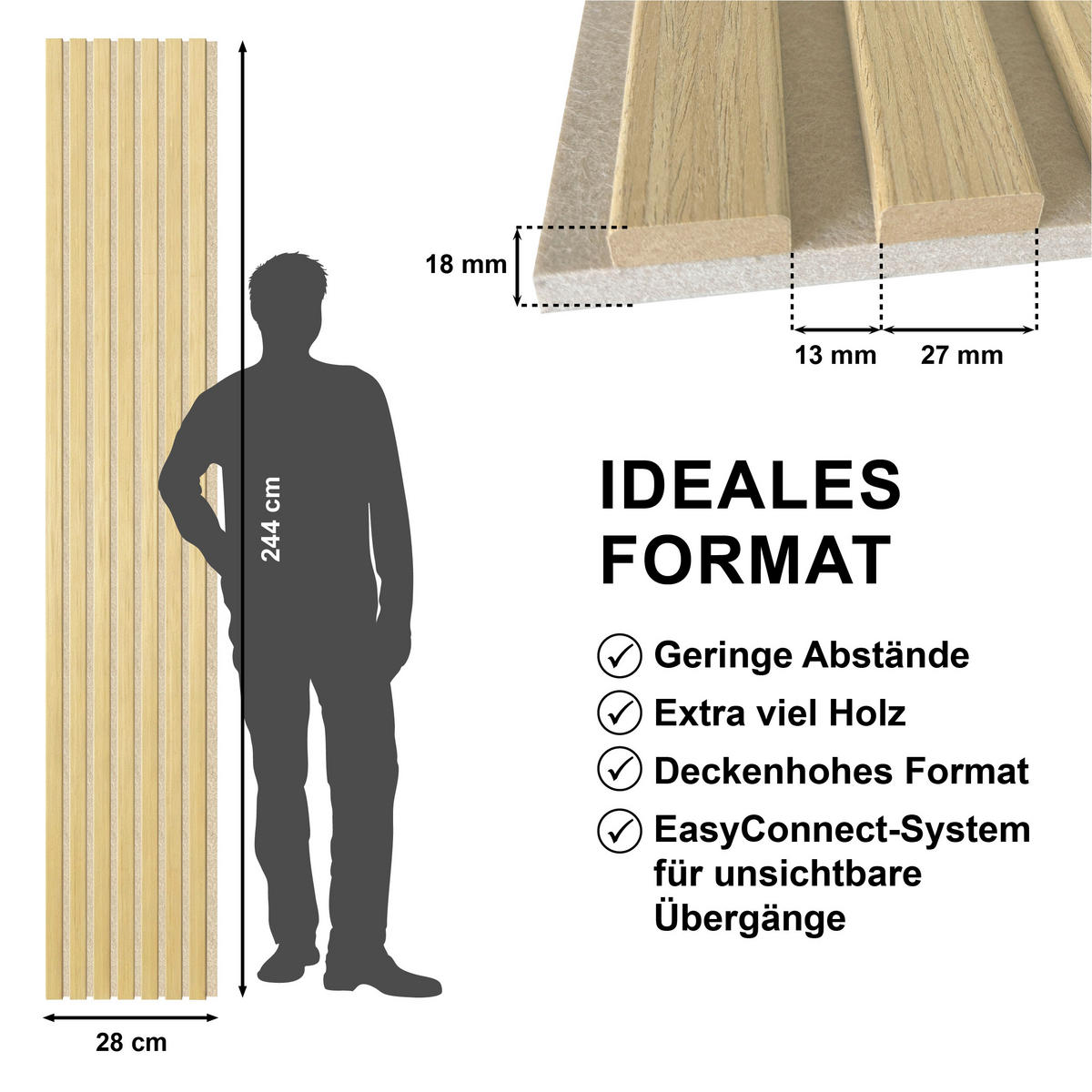 AKUSTIKPANEEL Economico Eichefarben 244/28/1,8 cm  - Eichefarben, Basics, Holzwerkstoff/Kunststoff (244/28/1,8cm) - Novel