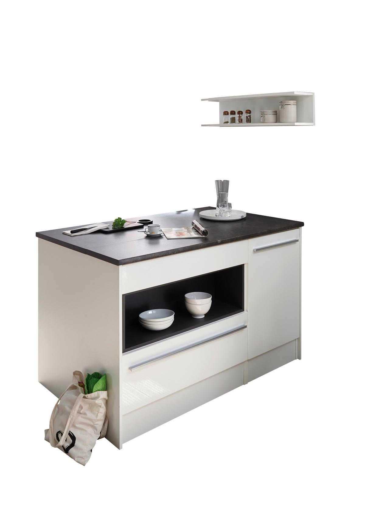 KÜCHENINSEL 145/90/90 cm  in Anthrazit, Weiß, Weiß Hochglanz  - Weiß Hochglanz/Anthrazit, KONVENTIONELL, Holzwerkstoff/Kunststoff (145/90/90cm) - P & B