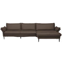 ECKSOFA in Echtleder Dunkelbraun  - Dunkelbraun/Schwarz, Design, Leder/Metall (334/172cm) - Valdera