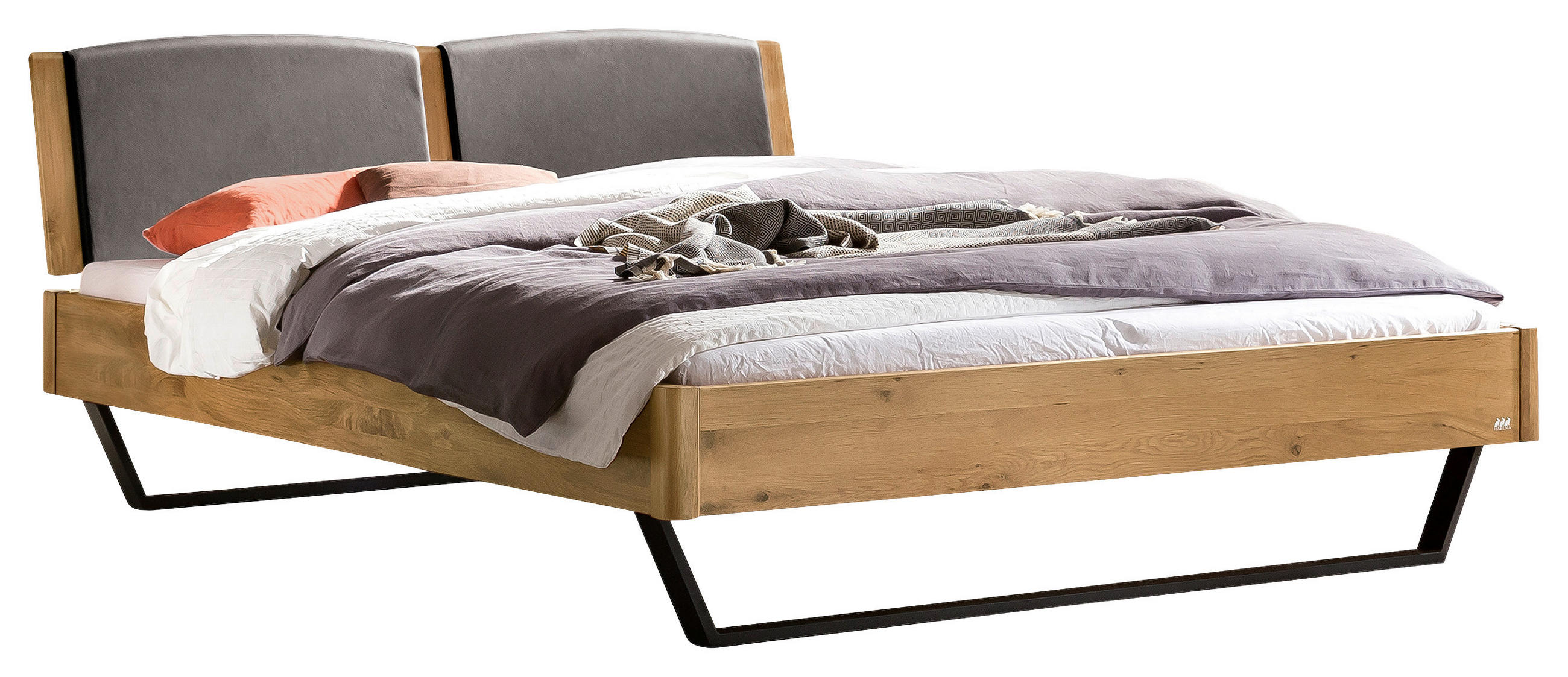 BETT 180/200 cm,  in Wildeiche, gepolstertes Kopfteil,  - Wildeiche/Dunkelgrau, Design, Holz/Metall (180/200cm) - Hasena