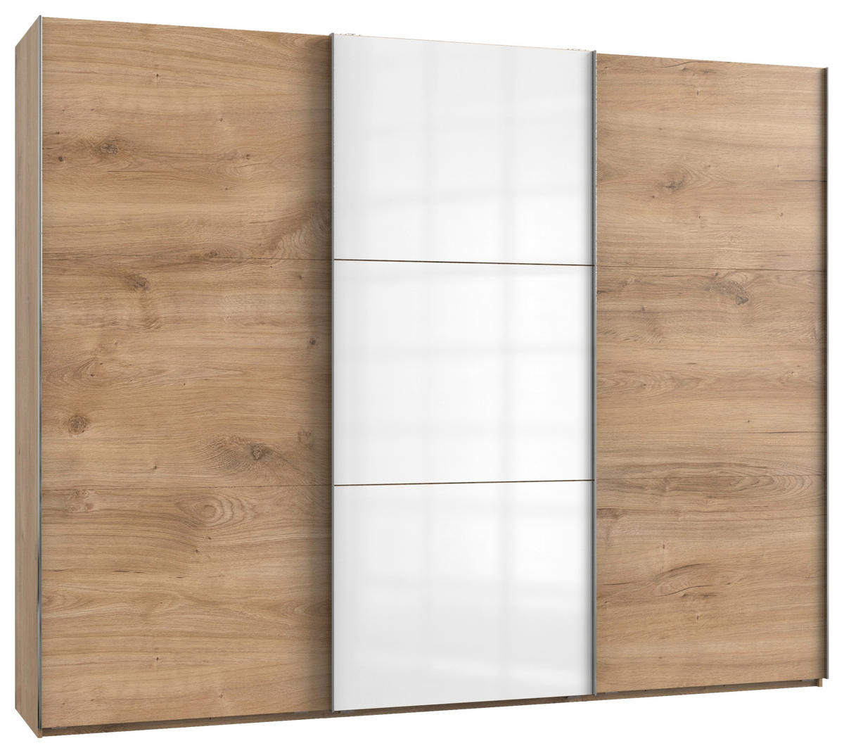 SCHWEBETÜRENSCHRANK in Weiss, Eichefarben  - Chromfarben/Weiss, Modern, Holzwerkstoff (300/236/65cm) - MID.YOU