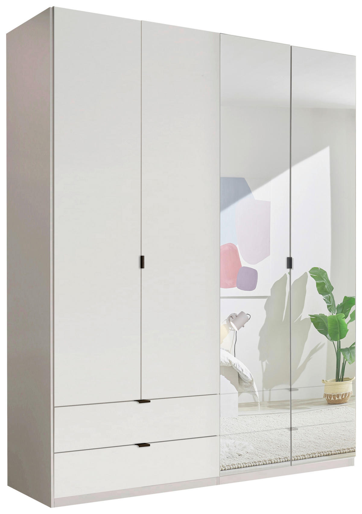 DREHTÜRENSCHRANK 180/225,5/57 cm,  in Weiß, 4-türig  - Schwarz/Weiß, KONVENTIONELL, Glas/Holzwerkstoff (180/225,5/57cm) - Xora