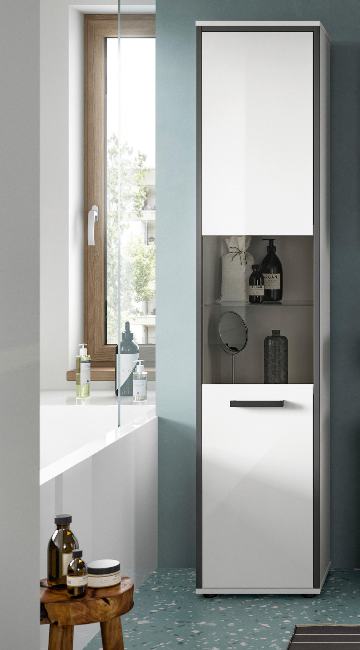 HOCHSCHRANK 40/188/34 cm  - Weiß Hochglanz/Schwarz, MODERN, Holzwerkstoff/Kunststoff (40/188/34cm) - MID.YOU